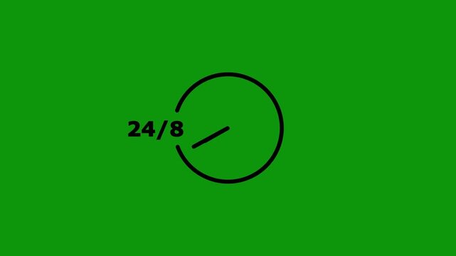 Stopwatch moving clock icon animation on green screen.
