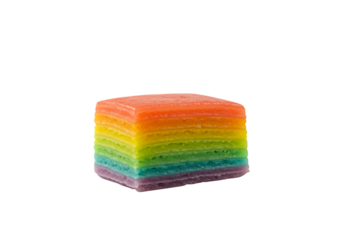 Kue Lapis Rainbow. Rice Rainbow Layer Cake is a cake made from rice flour, starch, sugar, eggs and natural coloring, isolated on white or transparent background. PNG