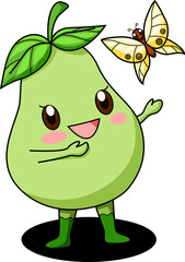 Kawaii cartoon pear and butterfly