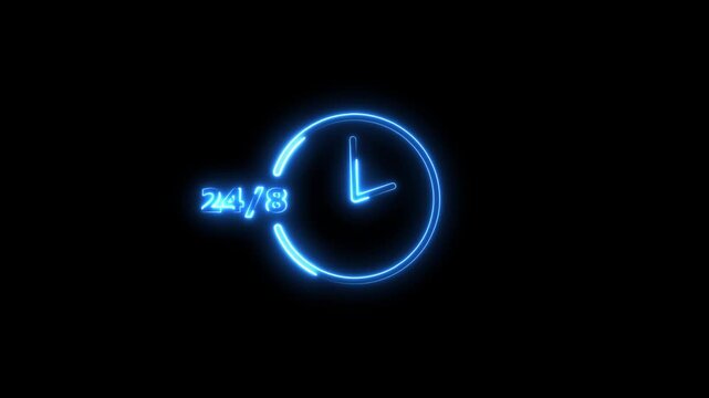 Stopwatch moving neon clock icon animation on green screen.