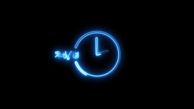 Stopwatch moving neon clock icon animation on green screen.
