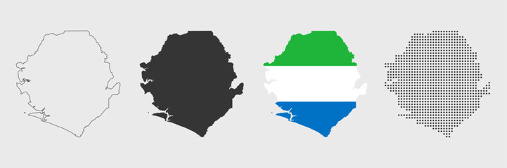 Sierra Leone map detailed in outline, grey, flag color, and dotted style