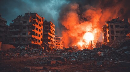 A burning city swallowed by fire and ruin