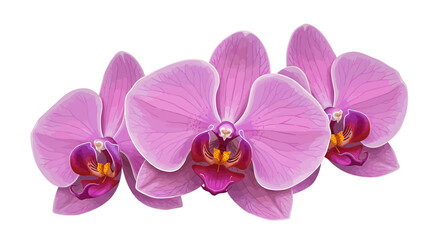 Obraz premium A beautiful branch of three blooming pink orchid flowers, symbolizing tropical elegance and serene nature