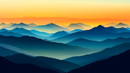 Obraz premium Layered mountain range at sunset.