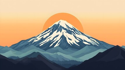 Fototapeta premium Snowy mountain peak at sunrise.