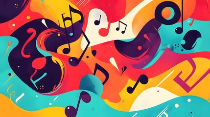 Fototapeta premium A vibrant abstract design featuring musical notes and flowing colors.