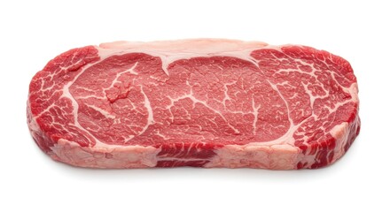 Raw Ribeye Steak: Close-up of Marbling, Fresh Meat, Isolated on White