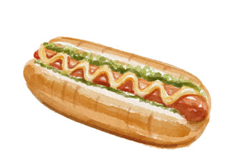Watercolor hot dog isolated on white background