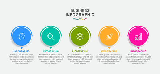 Circle infographic. 5 options workflow diagram, timeline number infograph, process steps chart. Linear vector infographics. Process order infographic arrow and steps point illustration