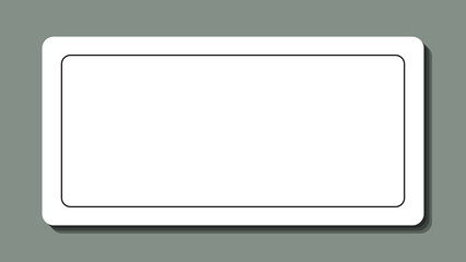 A blank, white rectangular plate with rounded corners and a thin double-line border, casting a soft shadow on a solid gray background. The plate is clean, minimalist, and ready for text or a logo