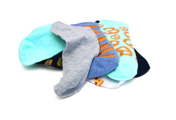 Isolated colorful socks with stripes on white background