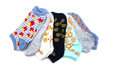 Isolated colorful socks with stripes on white background