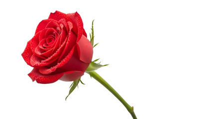 Naklejka premium Red Rose Stands Out with Water Droplets on its Petals Against a Transparent Background