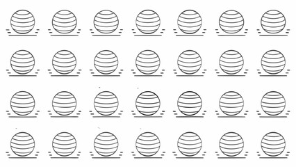 Illustration featuring multiple exercise balls arranged in a grid pattern with horizontal lines on each ball silhouette