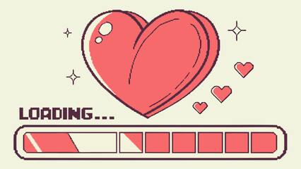 A retrostyle loading bar with a heart, perfect for valentines day or any project that needs a touch of love and nostalgia, isolated on white background
