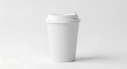 White Paper Coffee Cup Mockup with Lid – Front View on White Background

