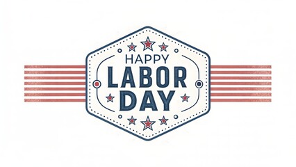 Retro style happy labor day emblem with american flag stripes and stars