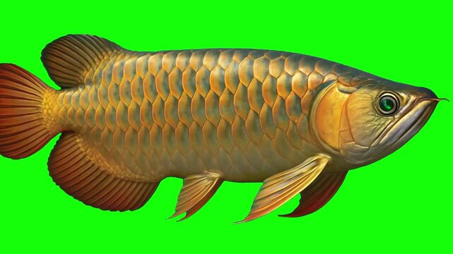 Beautiful Golden Arowana Fish Isolated on Green Background