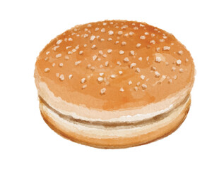 Hand painted watercolor burger bun isolated