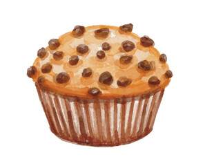 Watercolor muffin isolated on white background