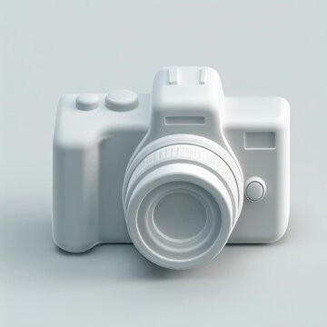 3D camera model in minimal white matte design on neutral background