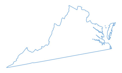 A blue outline of the state of Virginia on white background