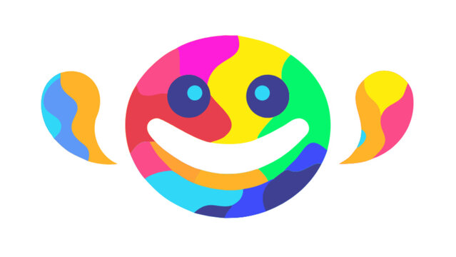 Colorful smiley face with abstract shapes isolated on white background, representing happiness, positivity, and cheerful expression in a modern design
