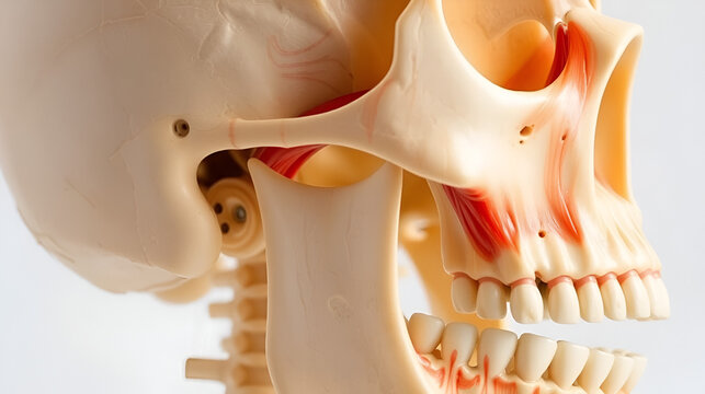 Human skull showing masseter muscle and teeth