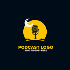 Podcast With Moon Vector logo Design template