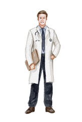 Naklejka premium Hand painted watercolor male doctor isolated