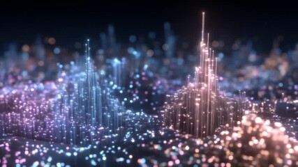 Abstract cityscape with glowing particles with digital artwork, and futuristic design. - Powered by Adobe