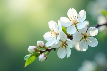Fototapeta premium Delicate white blossoms, soft focus, ample blank space, simple, light