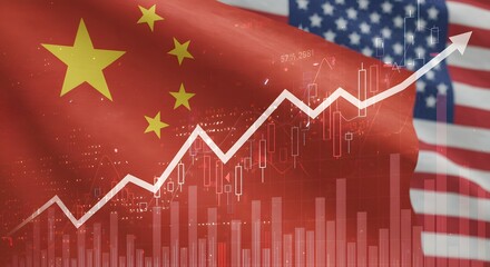 US China Trade War and Economic Competition with Stock Market Chart