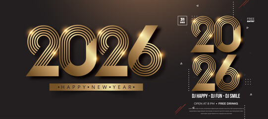 Elegant golden 2026 numbers displayed on a dark background with festive lights and text new year celebration