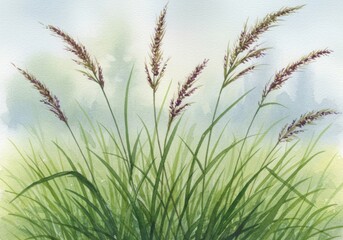 Delicate feathery plumes of ornamental grass sway gently against a soft hazy background