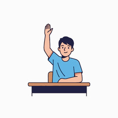 Enthusiastic Student Raising Hand in Class An Illustration of Education and Learning