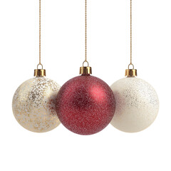 Christmas balls hanging on white or transparent background
