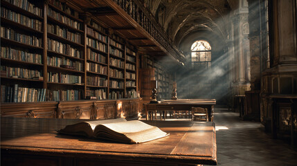 Sunlight Through Windows in an Old Library