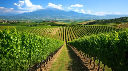 Obraz premium Vineyard landscape under a blue sky