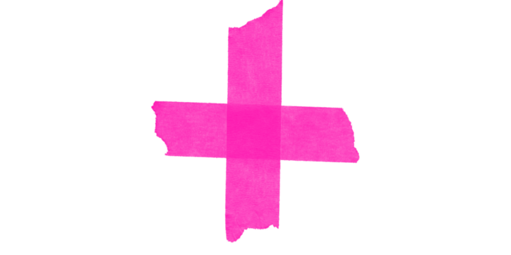 A pink plus sign with rough edges floating against a stark black background in a simple design style - Powered by Adobe