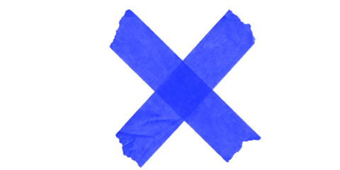 A blue x shape with rough edges against a solid black background creating a simple graphic image look
