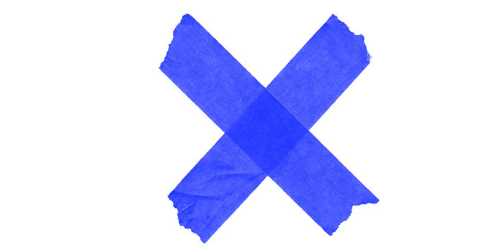 A blue x shape with rough edges against a solid black background creating a simple graphic image look