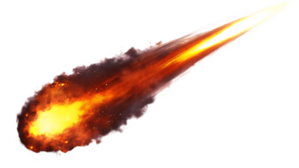 Fiery comet streaking across the sky isolated on a transparent background meteor