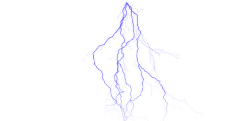 A striking blue lightning bolt against a stark black background illuminating the dark night sky above us