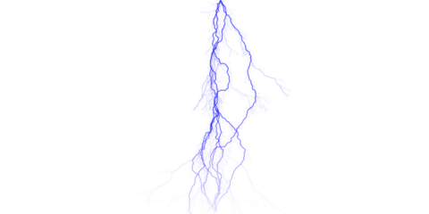 A striking blue lightning bolt illuminating a stark black background with intricate branching patterns