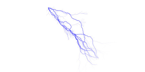 A blue lightning bolt with many branches on a black background in a digital illustration
