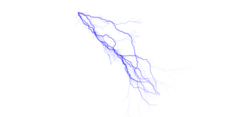 A blue lightning bolt with many branches on a black background in a digital illustration
