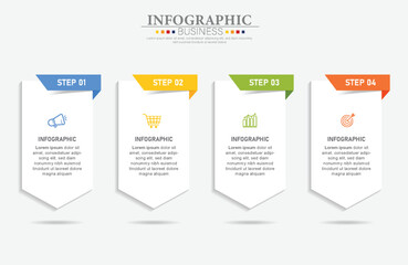 Concept of arrow business model with 4 successive steps. Timeline design for brochure, presentation. Infographic design layout