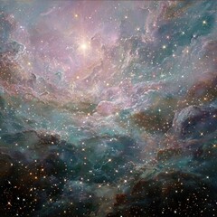 Obraz premium Cosmic nebula, swirling hues, star-studded expanse